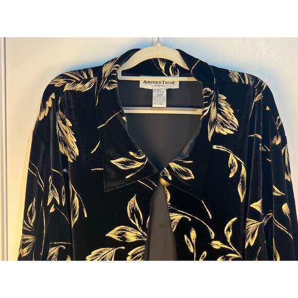 VTG Another Thyme Cardigan Jacket 4X Black Velvet Gold Glitter Leaves Whimsigoth - Picture 2 of 8